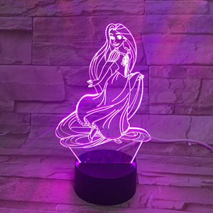 Princesse 3D lumière de nuit acrylique
