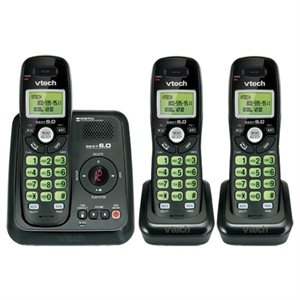 Téléphone sans fil Vtech, trois combinés avec répondeur numérique; noir