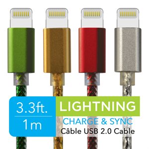 Cable metallique Lightning a USB;1m bocal de 25