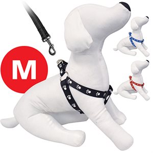 Nylon harness with paw prints ; 0.8"x15.7-27.6" ; 3 assorted colors