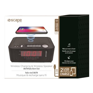 Escape Wireless charging AM / FM radio alarm clock with 2 USB ports (3.1 A )