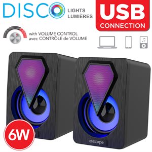 6W Portable USB stereo speakers with RGB LED lights and volume control